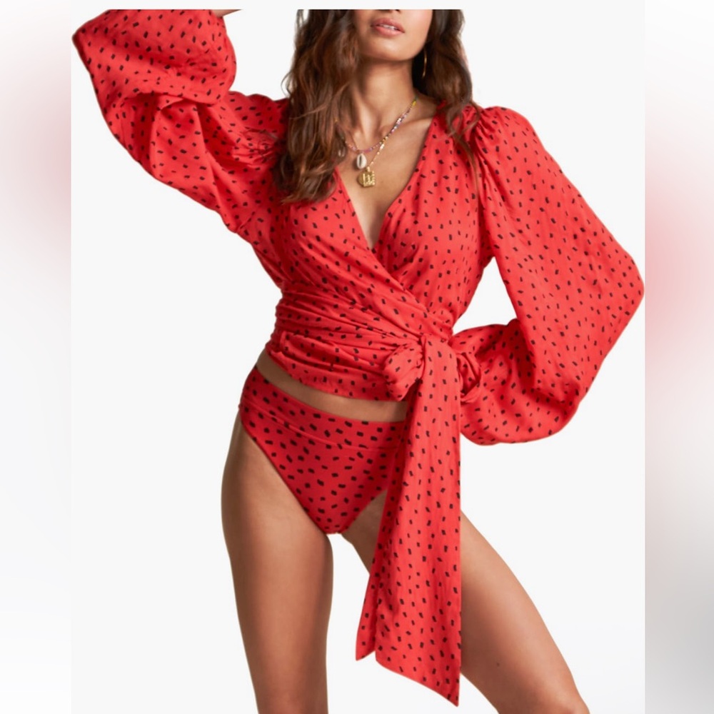 Billabong x Sincerely Jules Red Wrapped with Love Tie Front Long Sleeve Crop Top